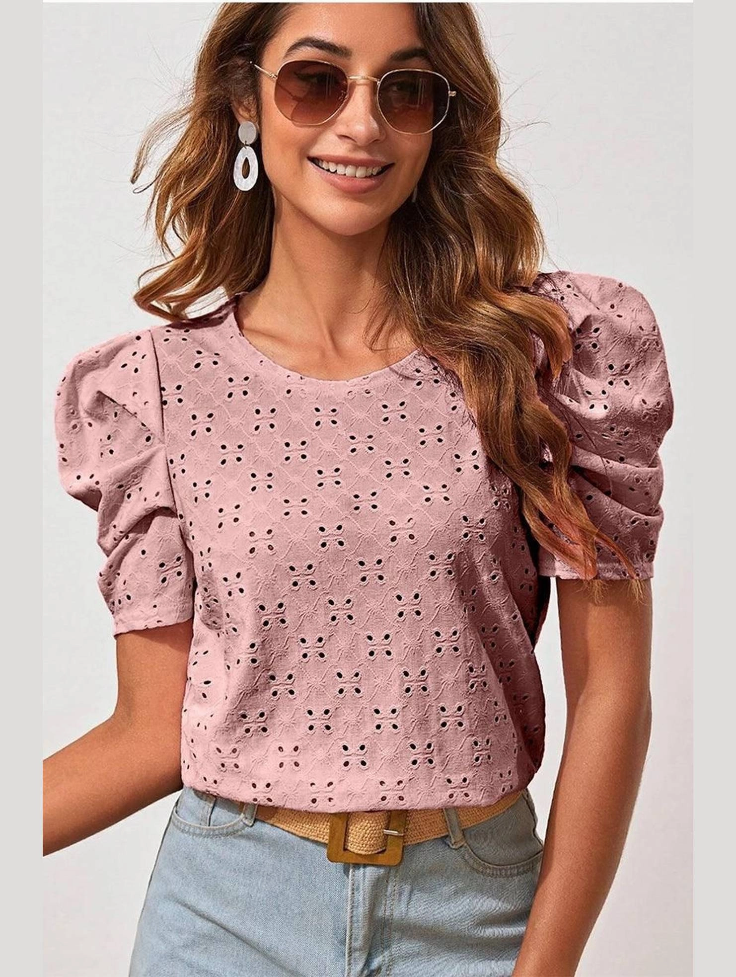 Fashionable Look PUFF SHOULDER ROUND NECK SHORT CASUAL TOP