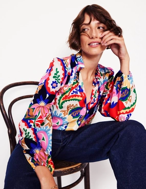 Ruffle Collar Blouse-Ivory, Botanical Paisley MidweightJersey