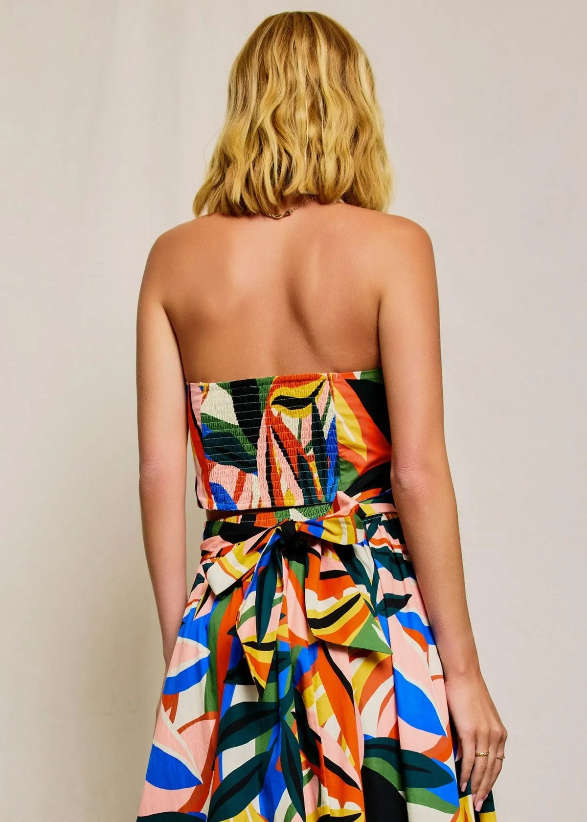 Bohemian style HighElasticity ASHTON TROPICAL CROPPED HALTER TOP