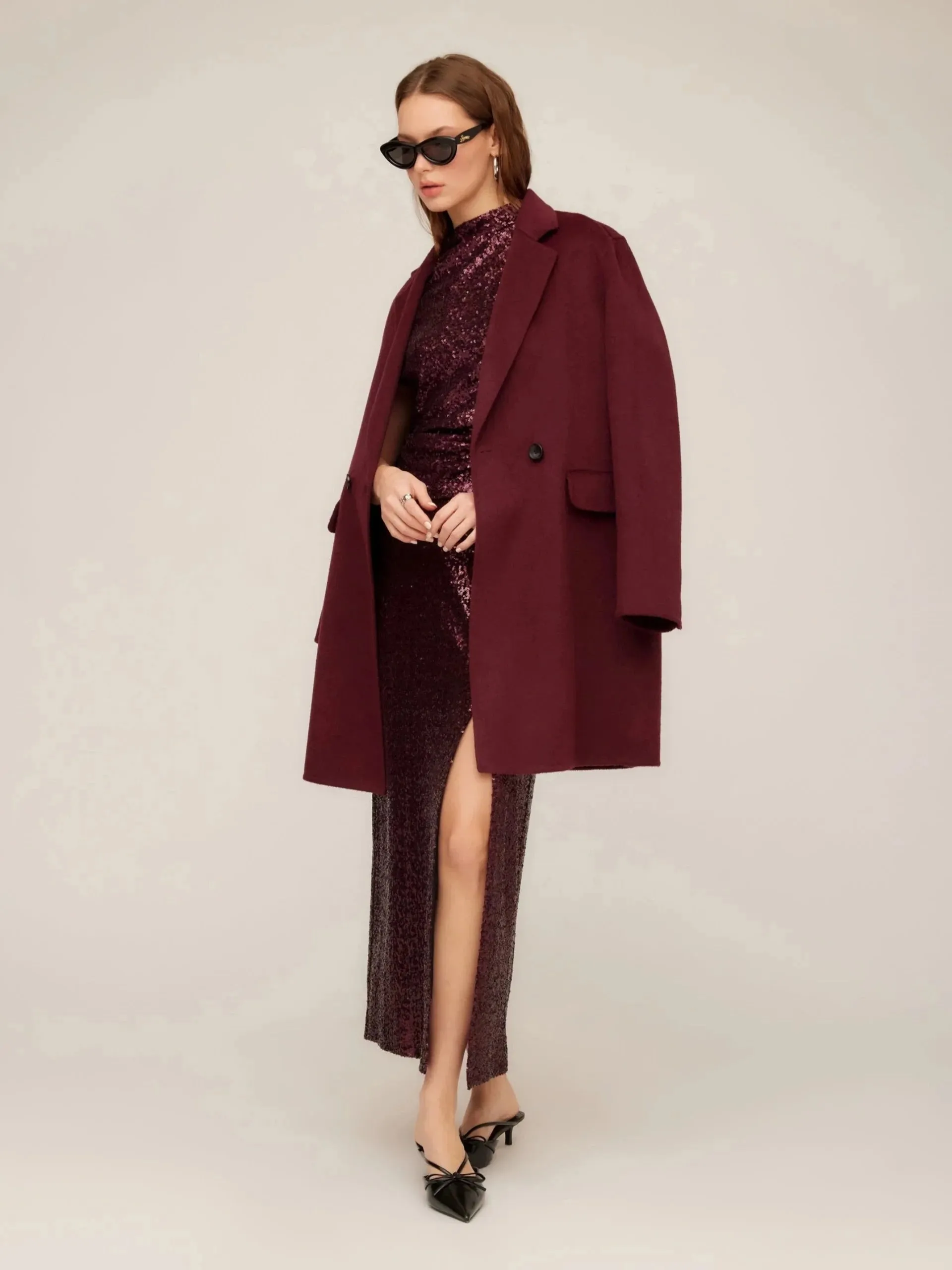 Waterproof Shell Faith Row Brushed Coat Wine