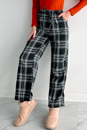 DOORBUSTER I Overslept Plaid Pajama Pants (Black) Layered Panel Design
