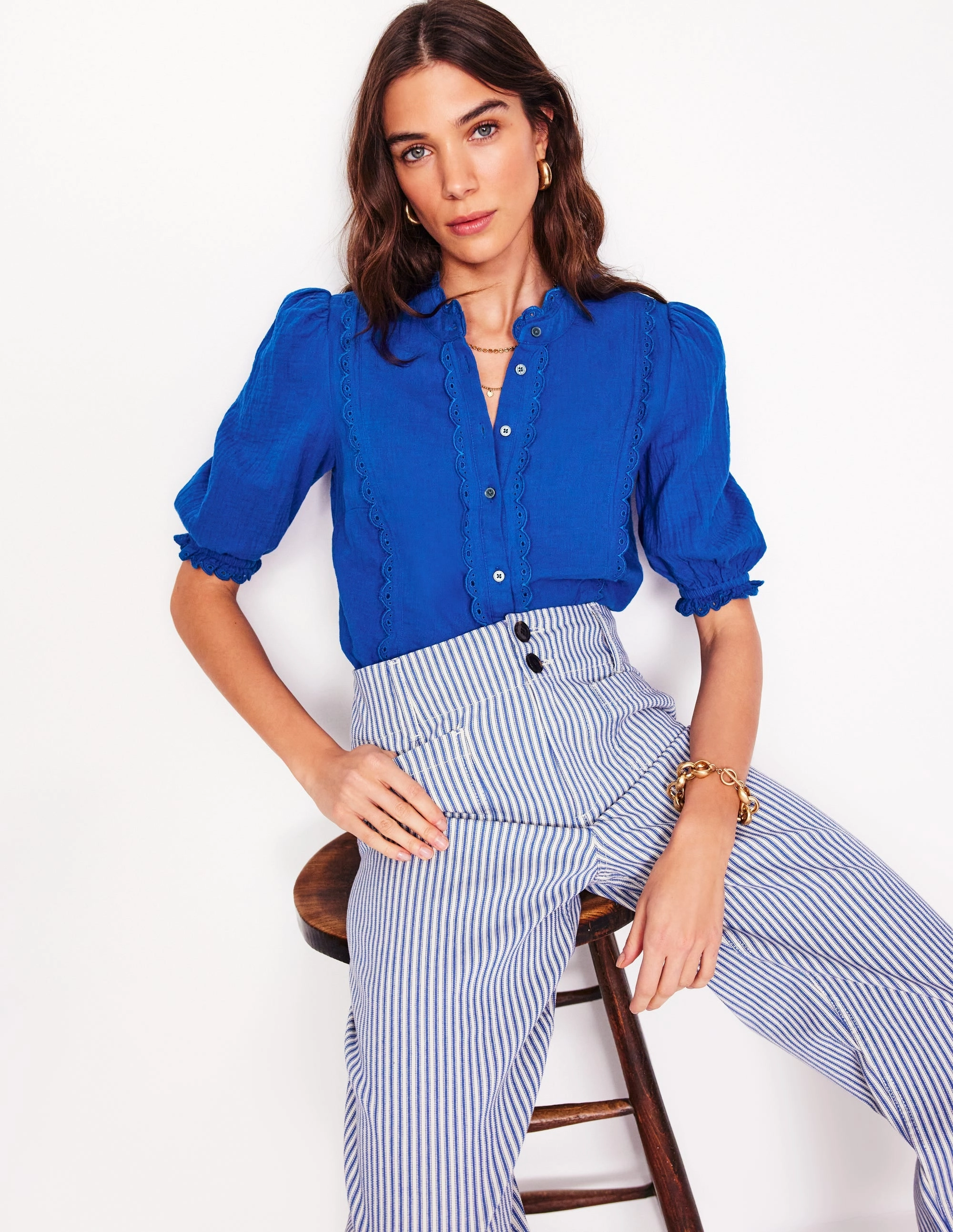 Durable Binding Scallop Double Cloth Top-Bright Blue