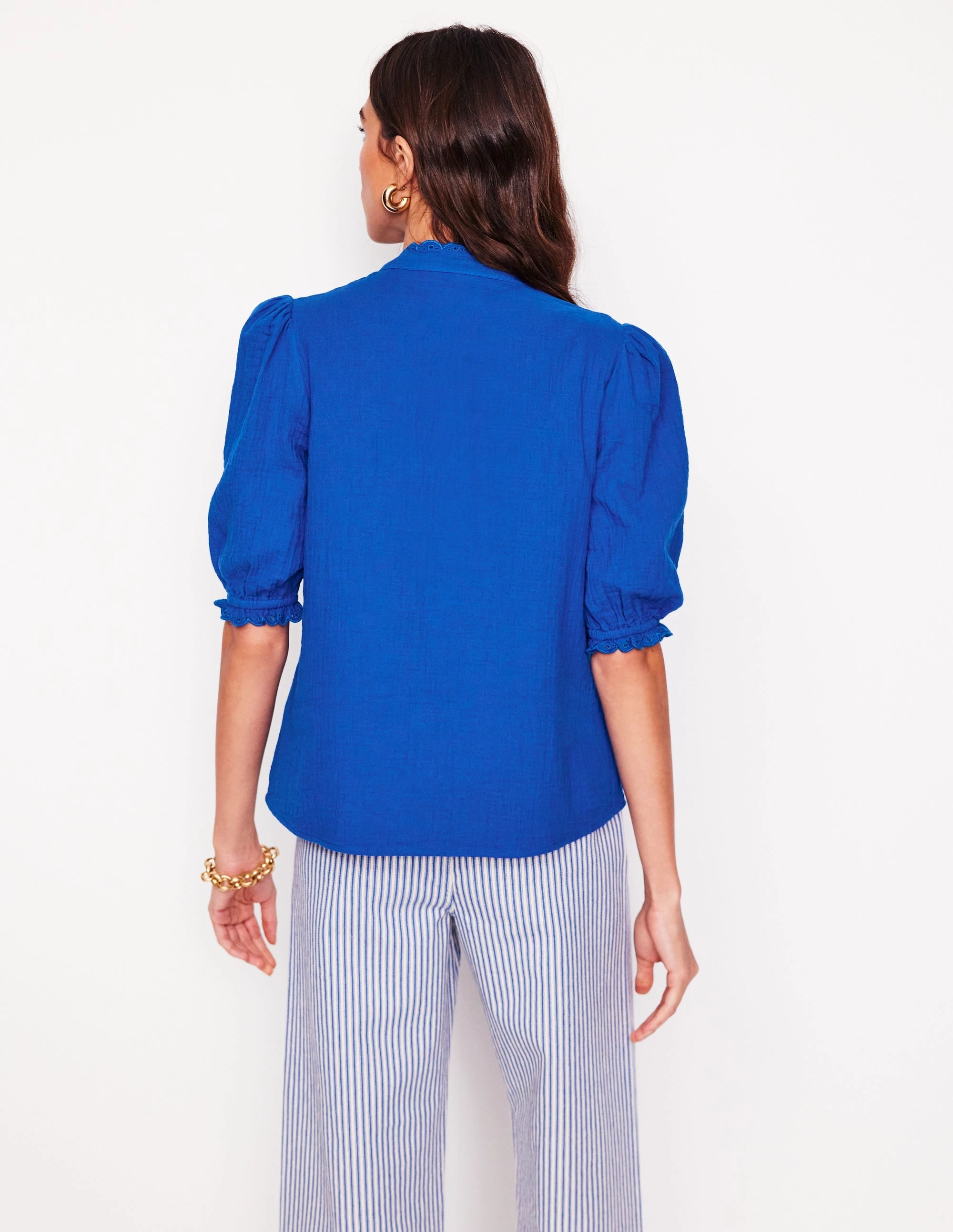 Scallop Double Cloth Top-Bright Blue Garment Dyed Finish