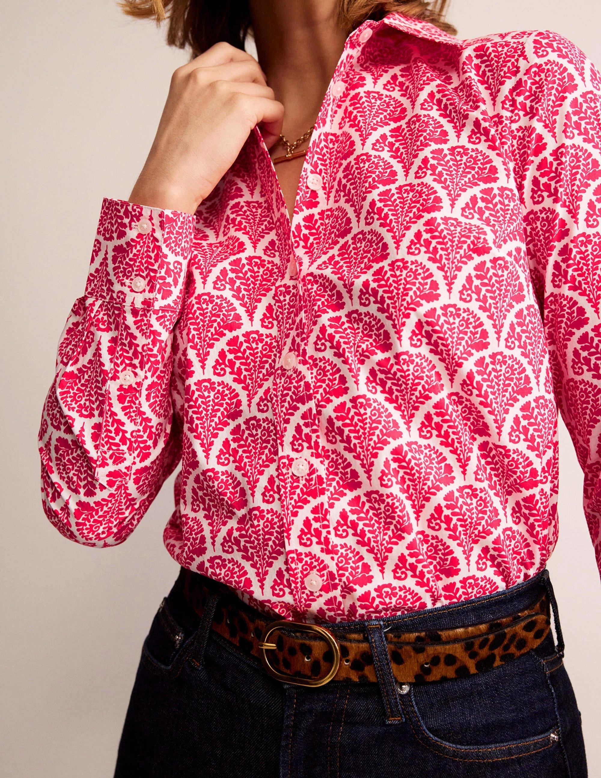 Durable Reinforced Hem Casual dress Sienna Cotton Shirt-Raspberry, Blossomy