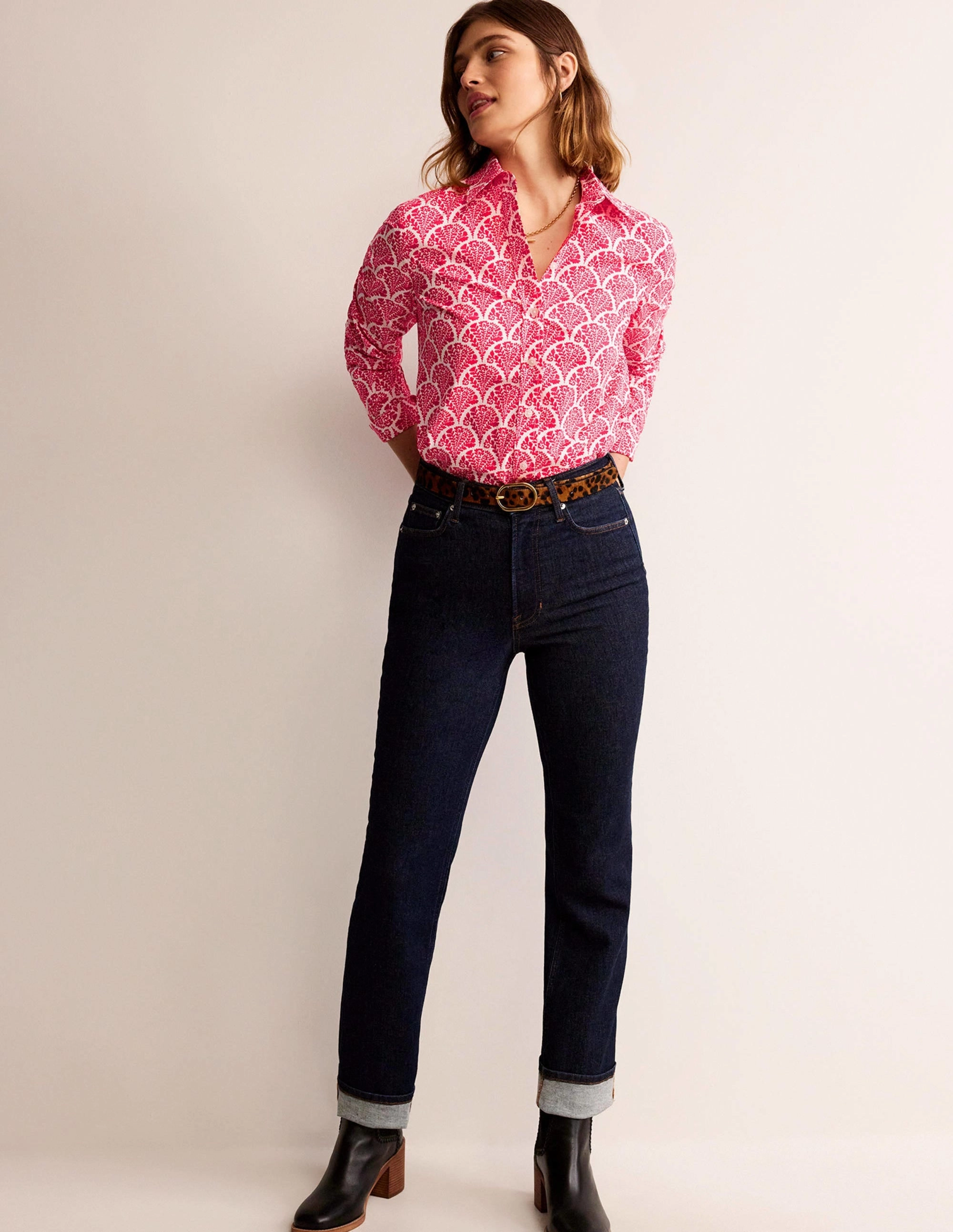 Sienna Cotton Shirt-Raspberry, Blossomy Compression Gradient