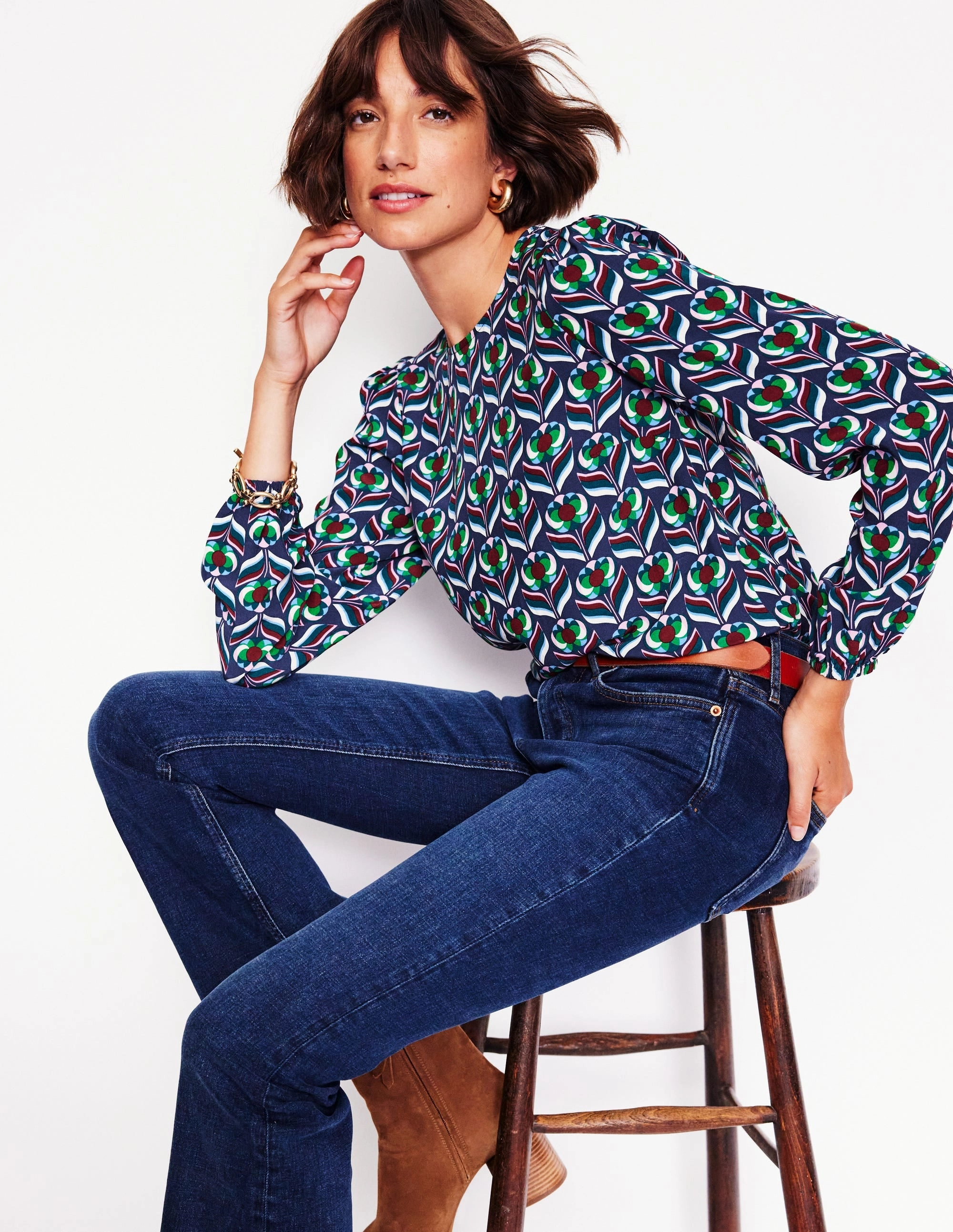 Easy Printed Top-Kingfisher Blue, Blossom Stamp BondedEdges