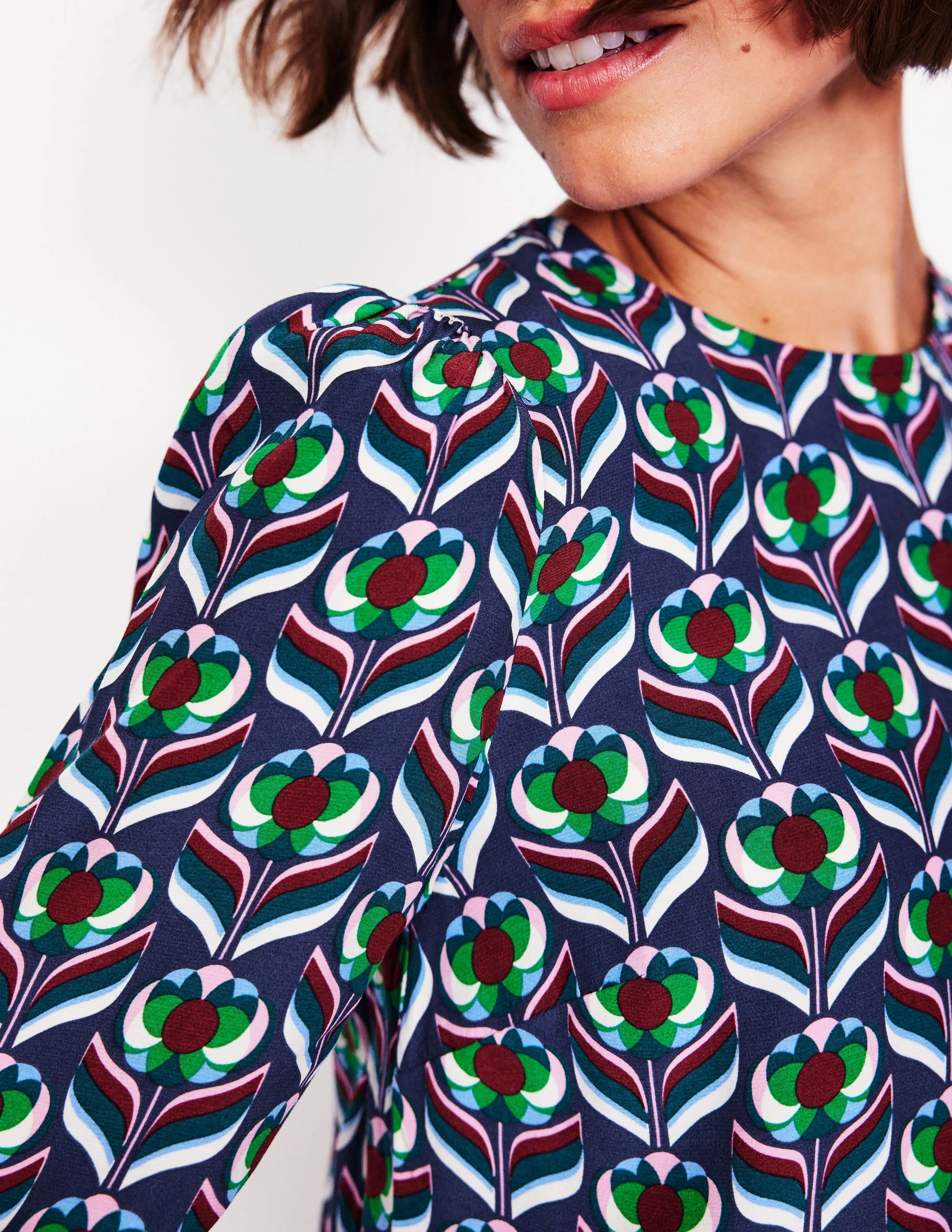 Easy Printed Top-Kingfisher Blue, Blossom Stamp retro look