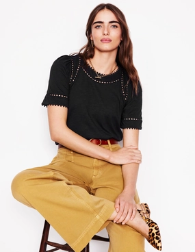 Professional Wear Contemporary Cut Mila Trim Detail Top-Black