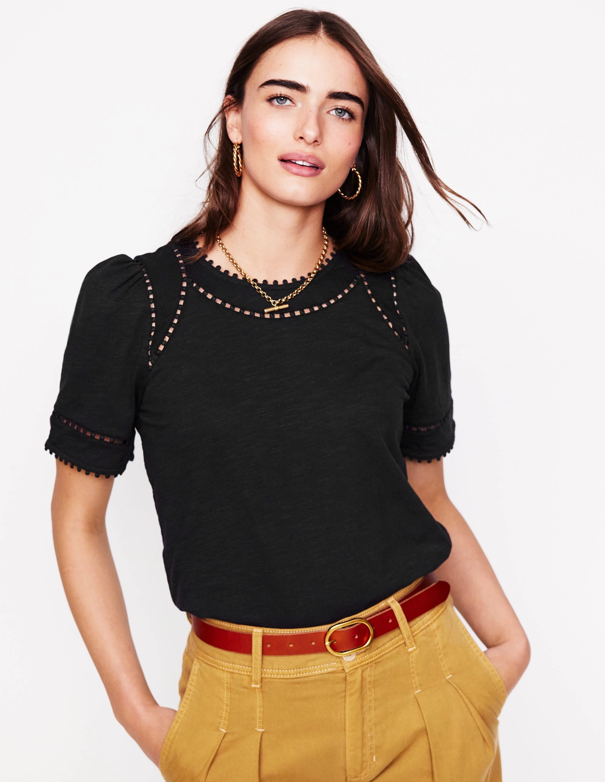 Mila Trim Detail Top-Black Non Restrictive Collar