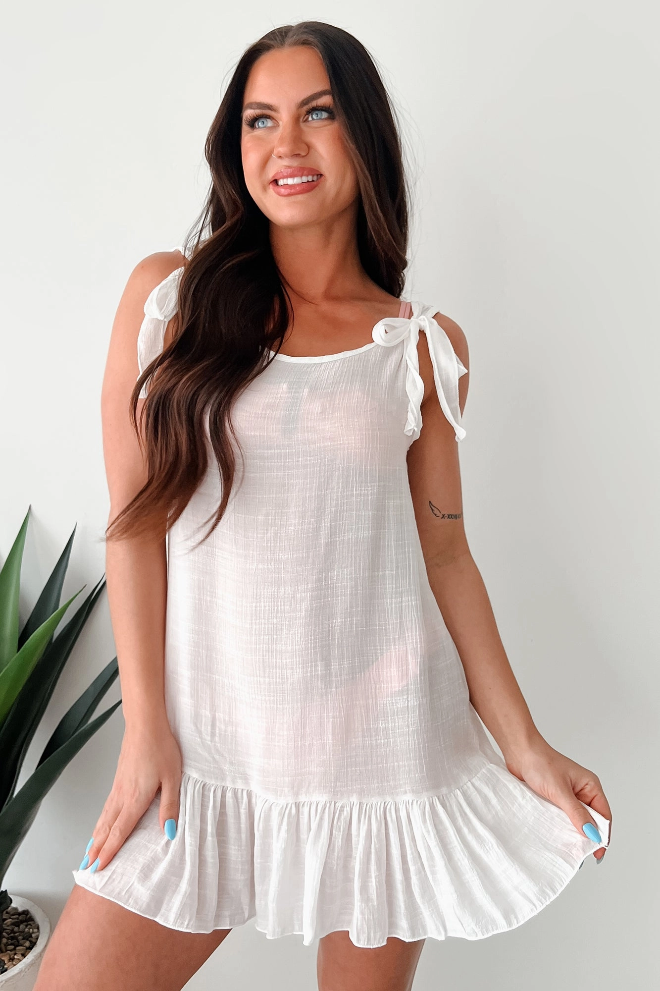 Flip-Flop Weather Linen Cover Up Dress (White) Soft Touch Soft Glide