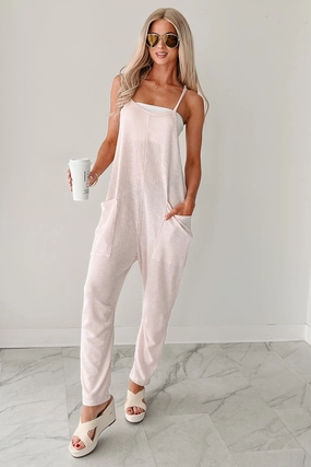 Office Tone Blankets & Coffee Striped Jumpsuit (Ivory/Pink)