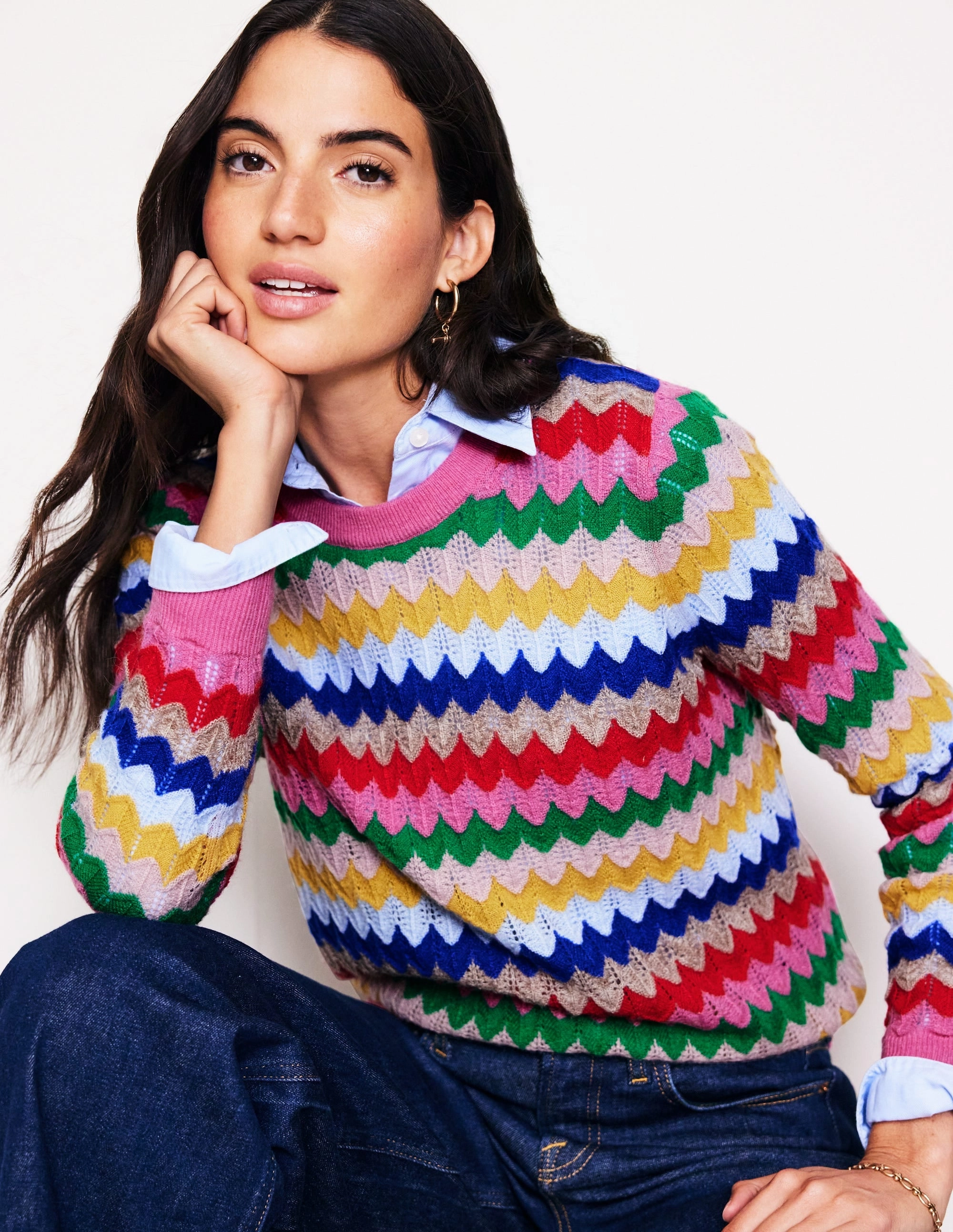 Fluffy Textured Stitch Jumper-Multi Weekend Classic