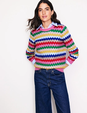 Oversized Collar Style Fluffy Textured Stitch Jumper-Multi