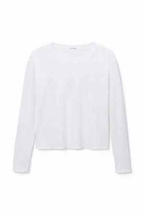 Axel Long Sleeve Boxy Crew Tee in White Ethically Sourced Material AntiPill Texture