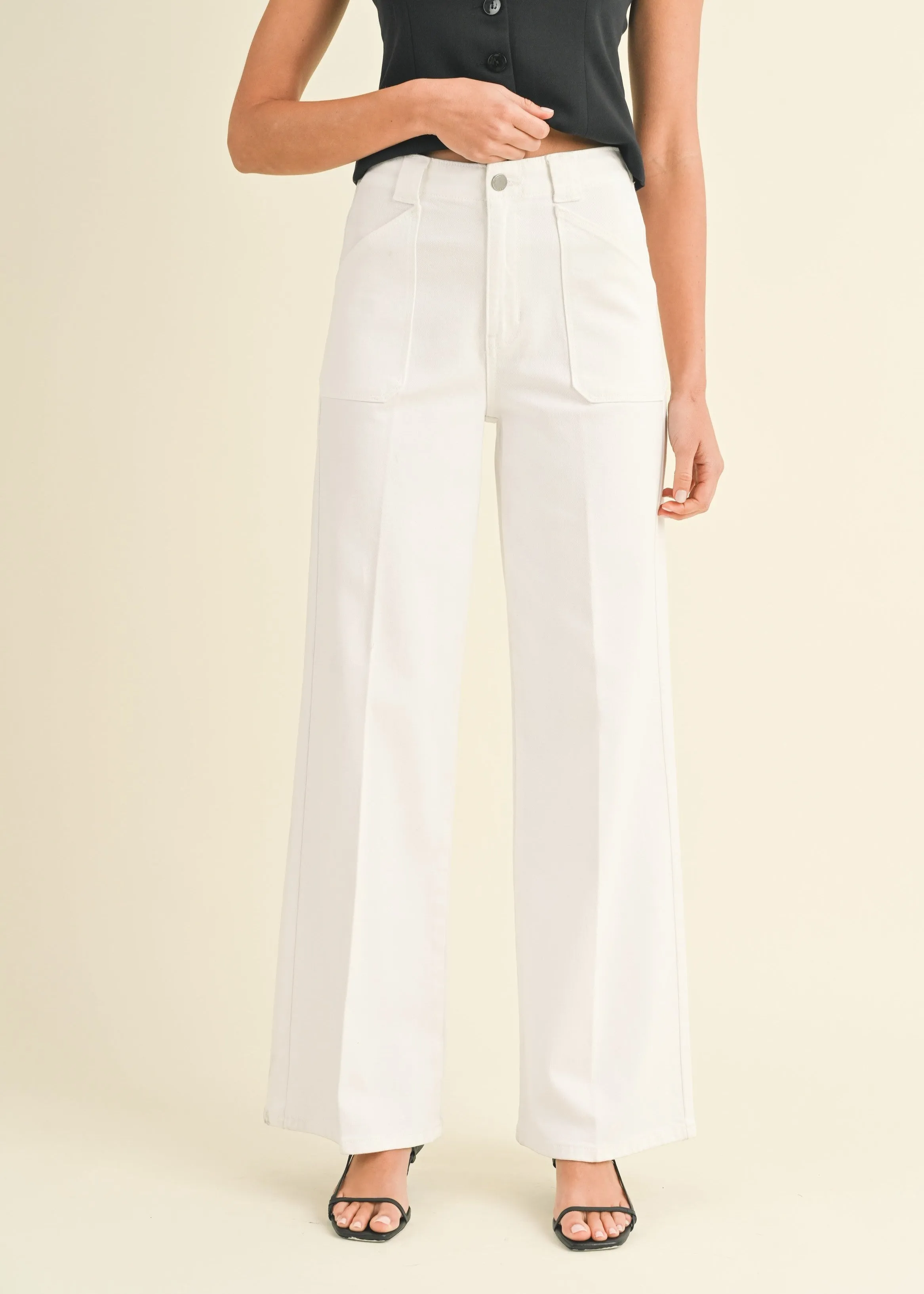 Creative Look Elegant Road Trip All Fit Design FRANCIA PATCH POCKET WIDE-LEG FLARE JEANS