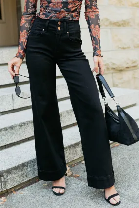 Frederick High Rise Wide Leg Risen Jeans (Black) Anytime Wear Comfy Touch