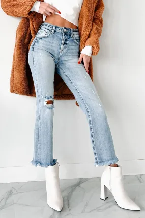 Eloise High Rise Distressed Crop Flare Risen Jeans (Medium) City Look Comfortable Edge