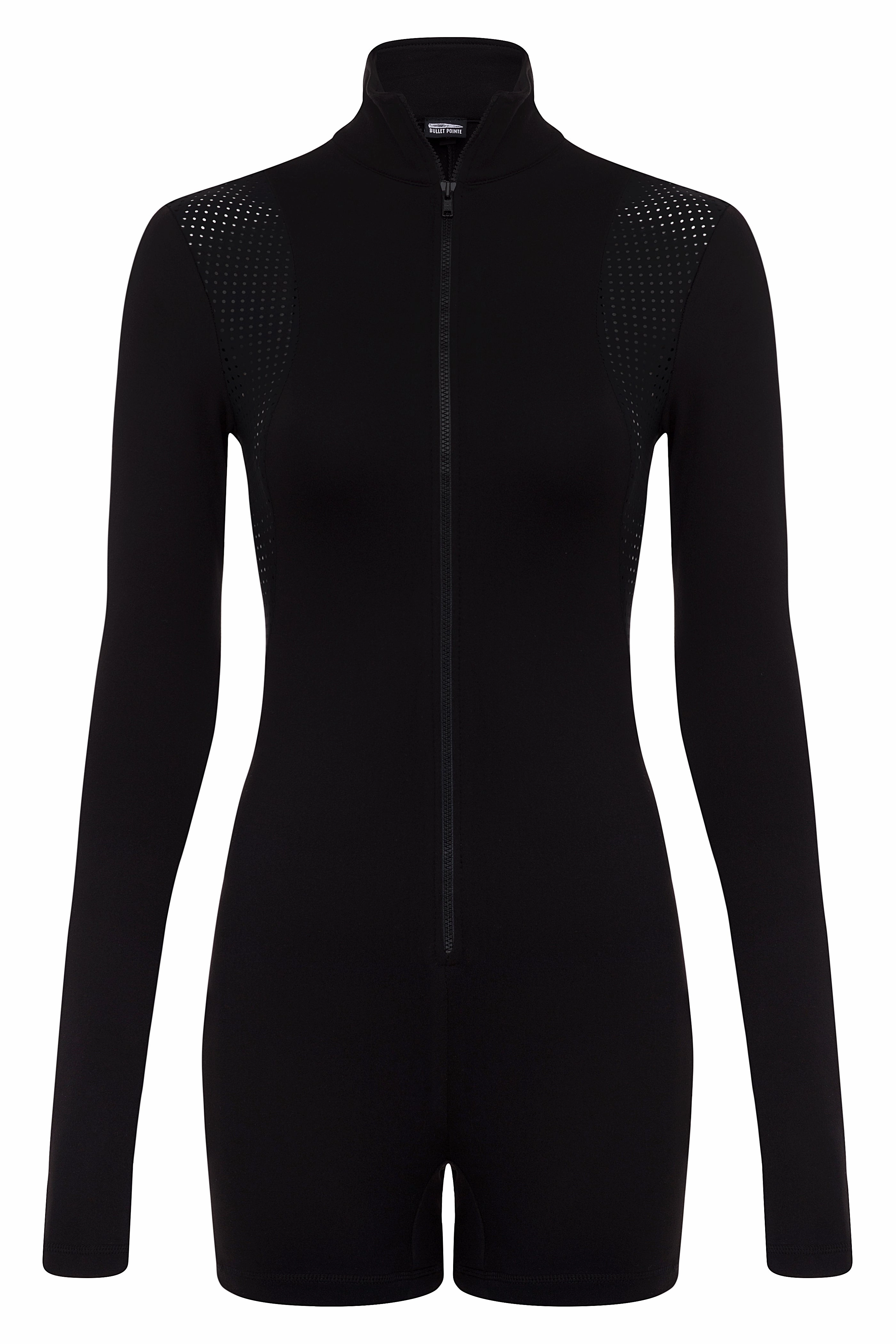 Resort Relax Bold Charming Contour Long Sleeve Romper BLACK