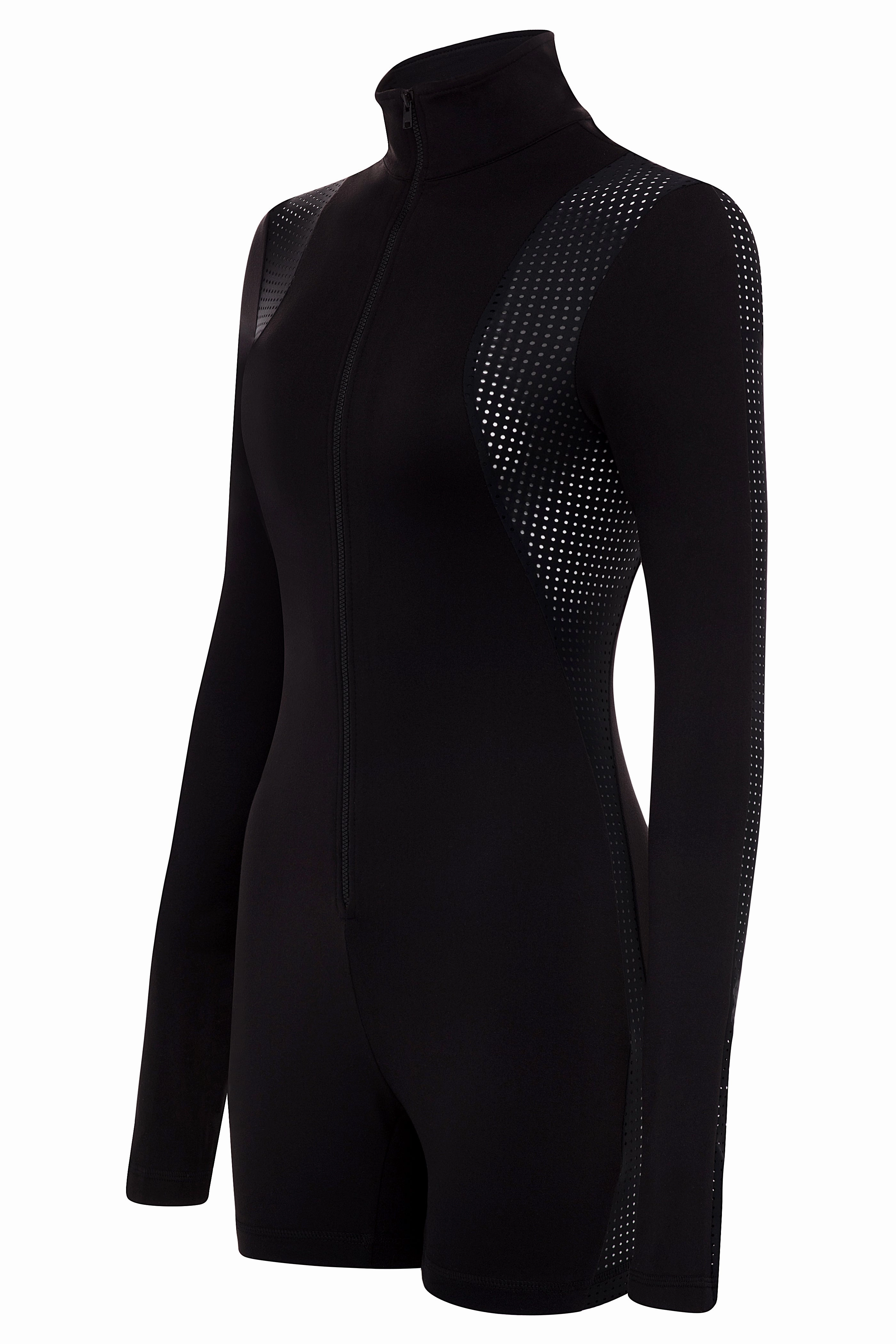 Casual Worker Breathable Loose Contour Long Sleeve Romper BLACK