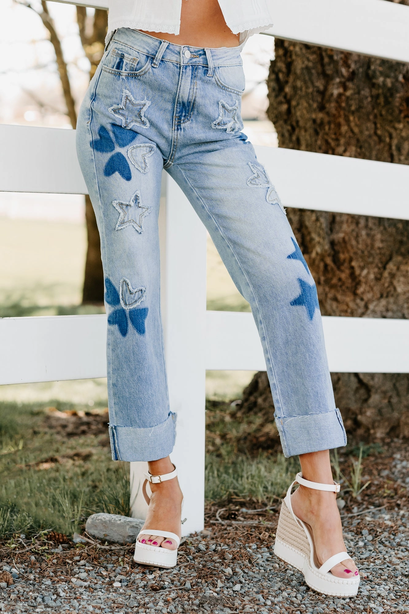 SlubTexture Freya Star & Heart Patch Saige Denim Jeans (Light)