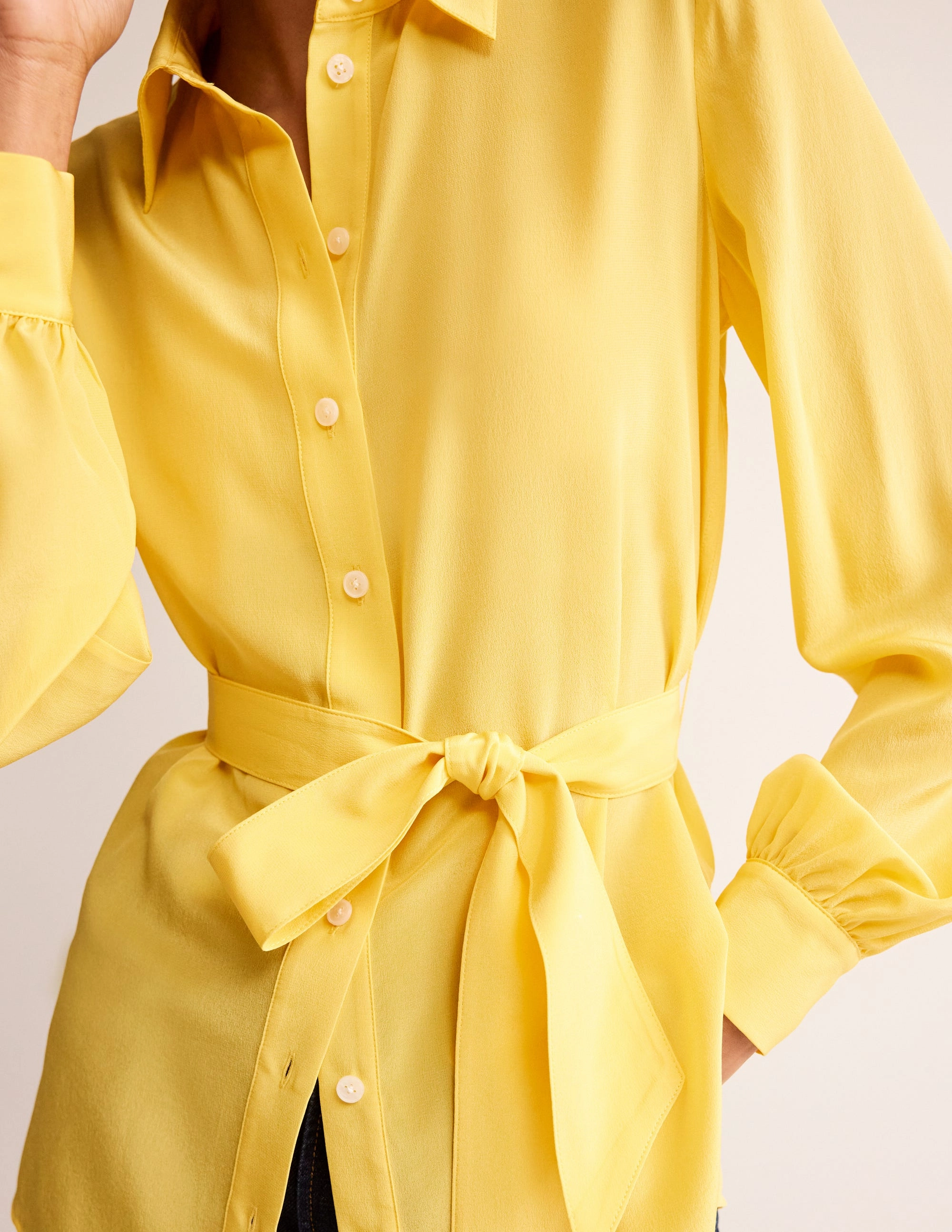 HighDensity Weave Belted Silk Shirt-Vibrant yellow