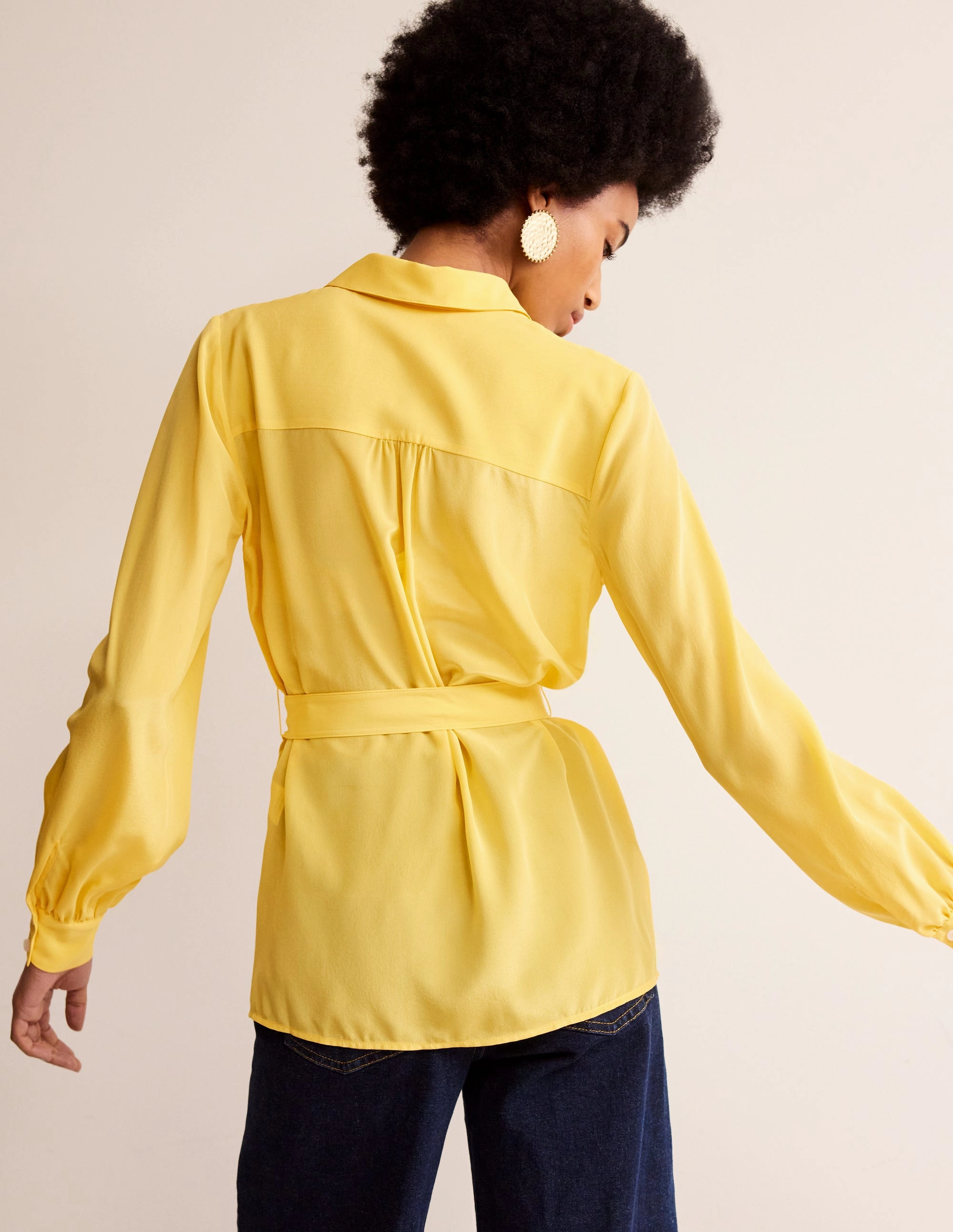 Belted Silk Shirt-Vibrant yellow Cozy Layer