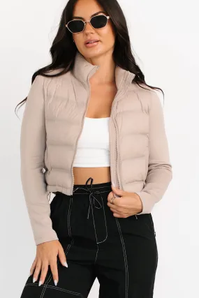 Frost Bound Scuba Sleeve Puffer Jacket (Taupe) Odor Resistant Fabric Suitable for team sports