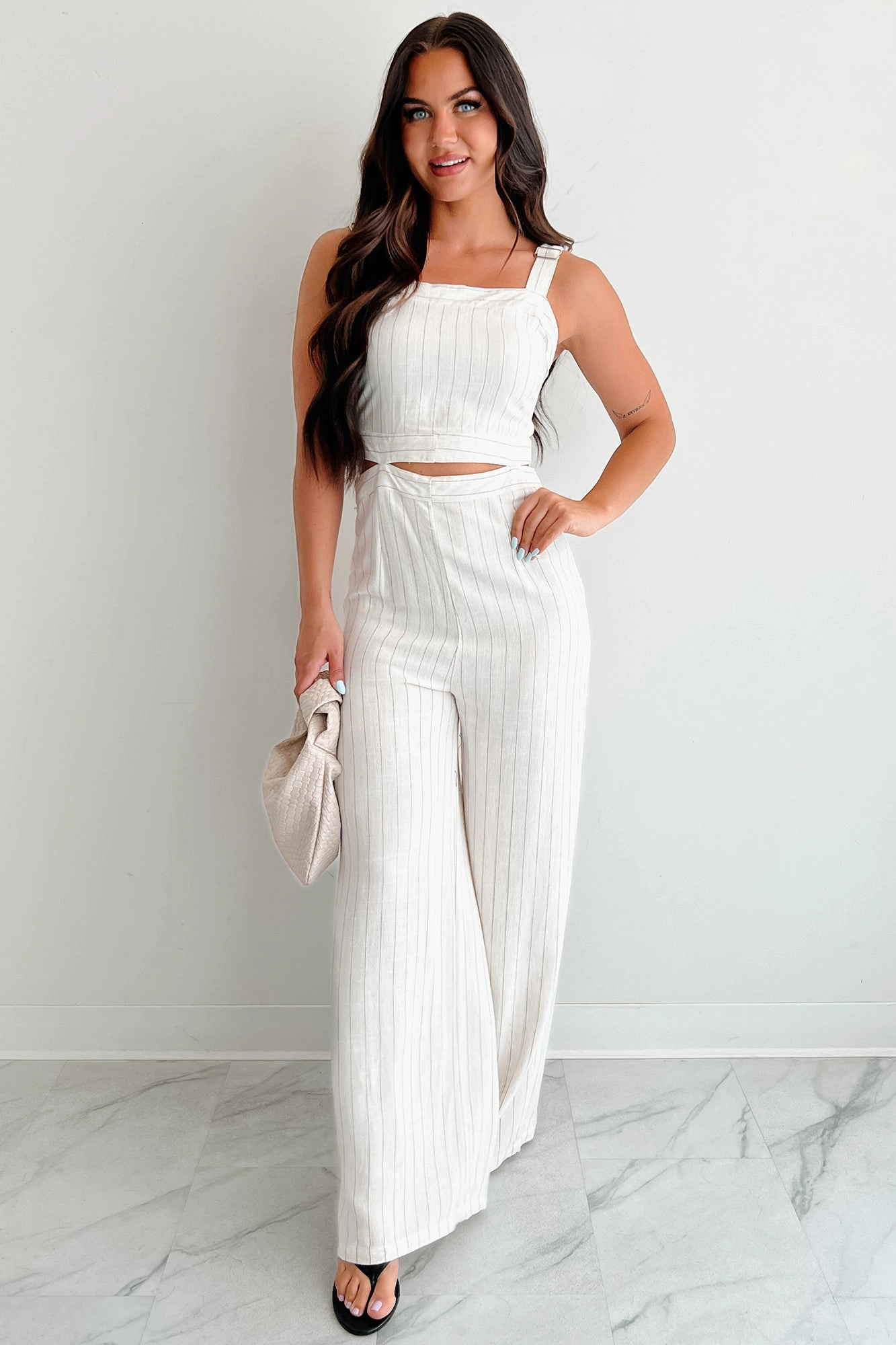 Days Like This Striped Cut-Out Jumpsuit (Oatmeal) All Occasion