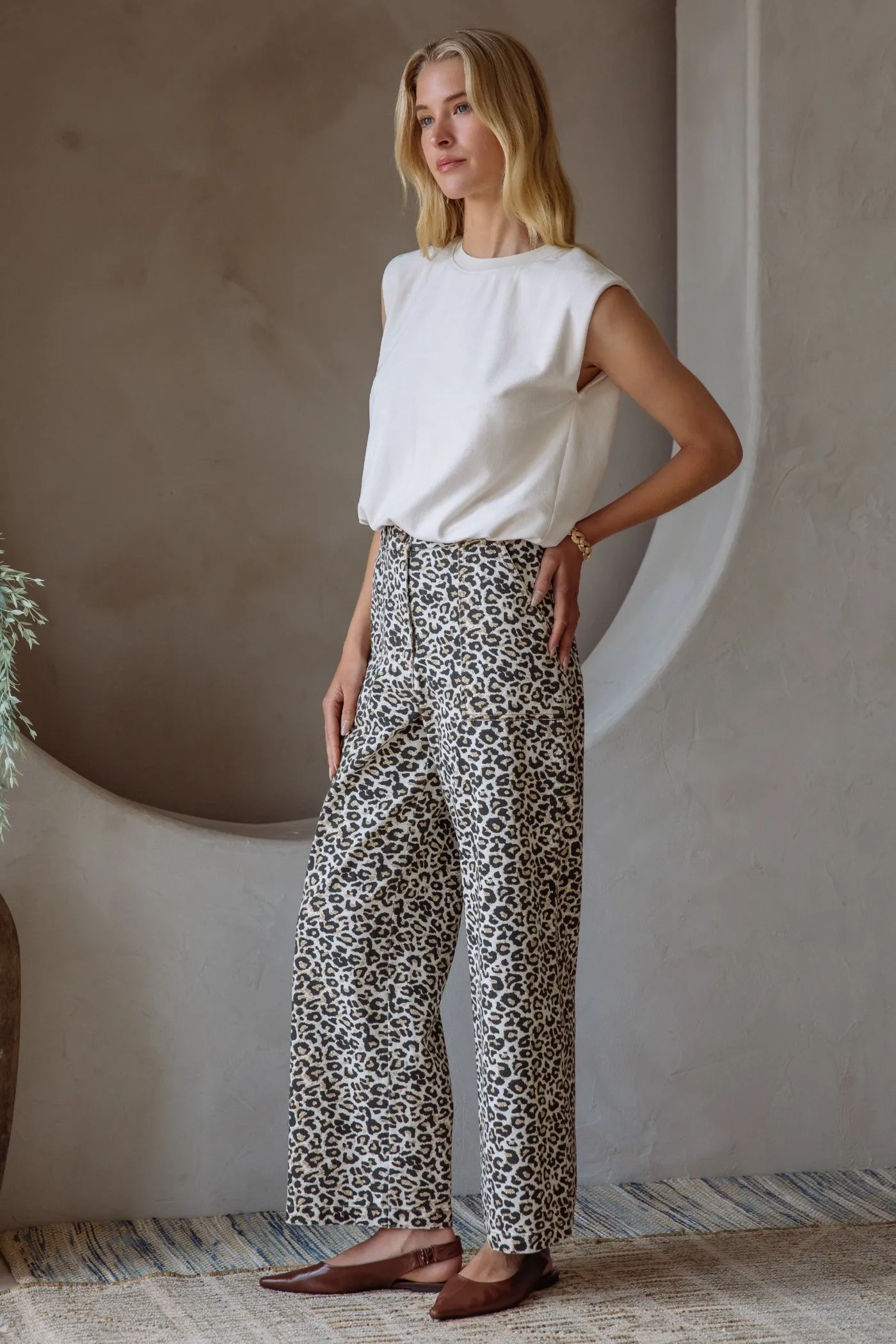 Weekend Comfort GABRIELLA WASHED LEOPARD PRINT PANTS