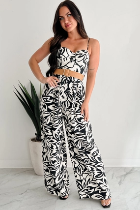 Kind Glow Garden Glimmer Belted Wide Leg Jumpsuit (Black/Ivory)