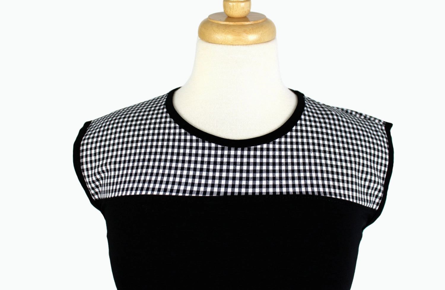 Gingham Vintage Inspired Black Top T-SK558 SeamlessDesign Sporty Blouse
