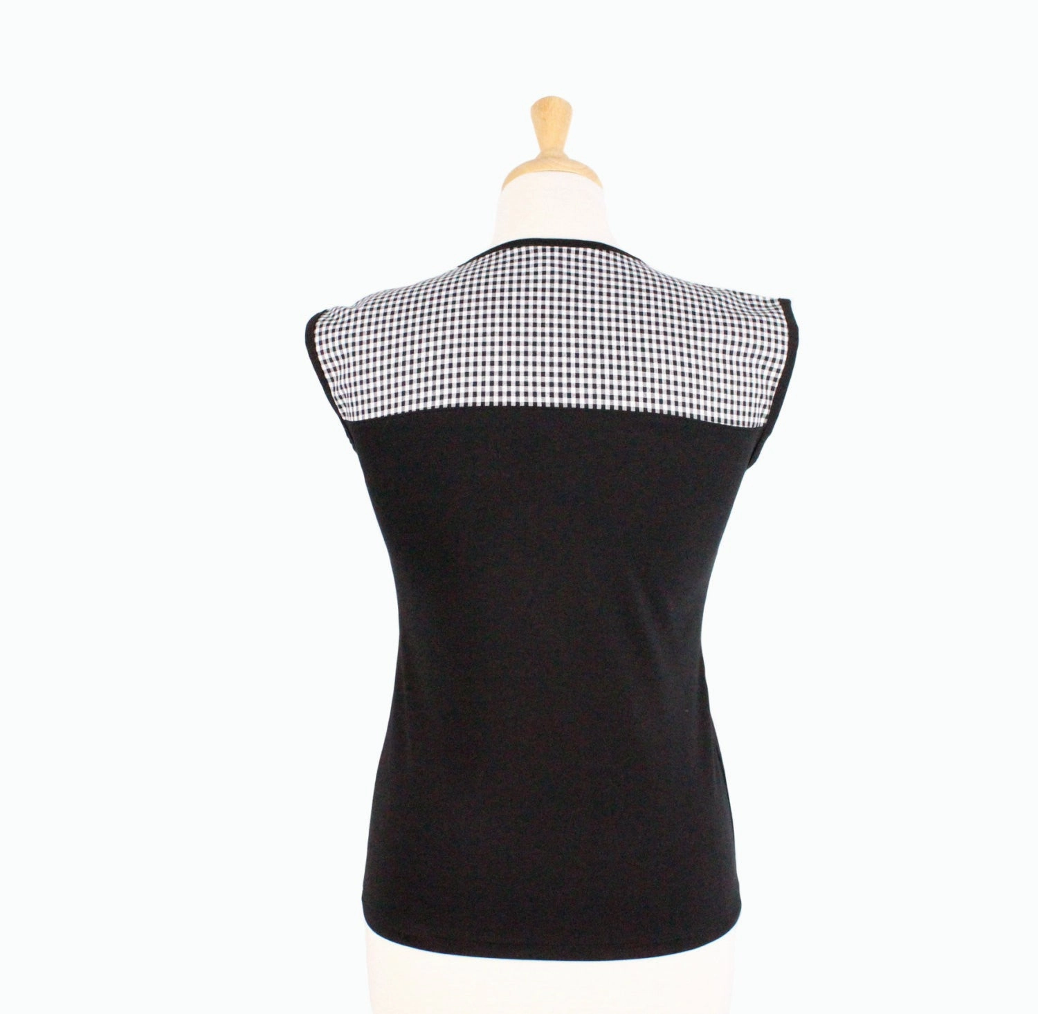 Casual Tee Gingham Vintage Inspired Black Top T-SK558