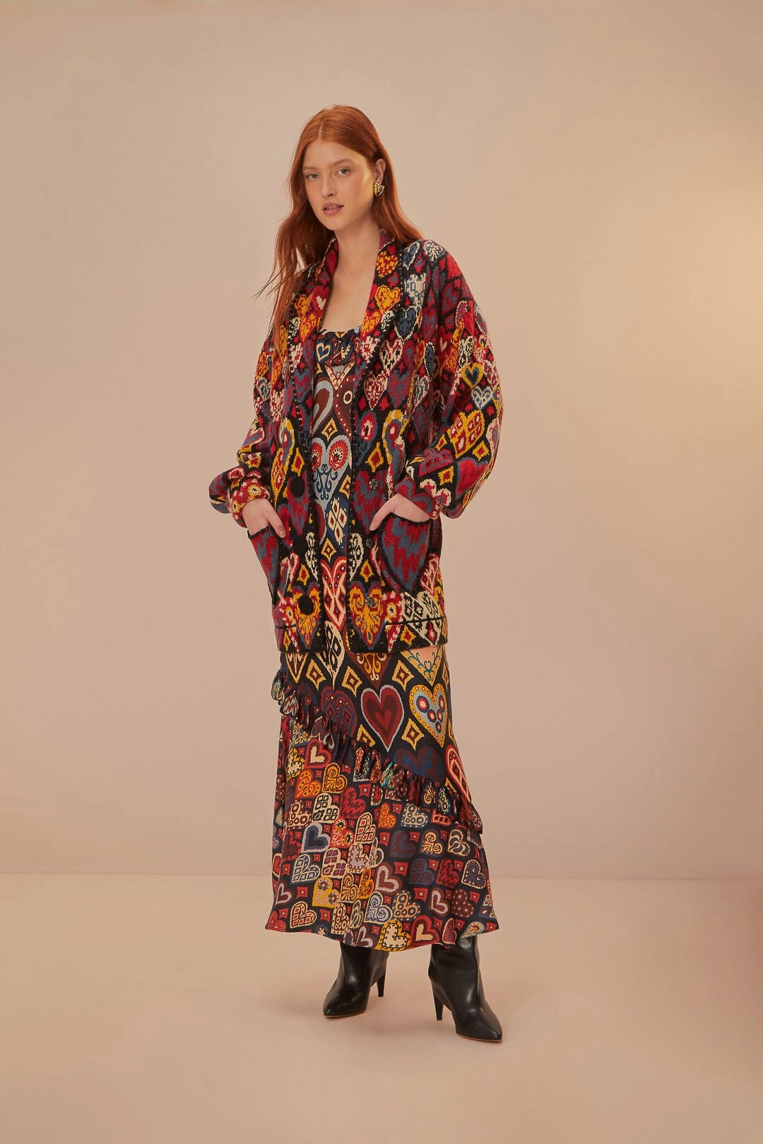 Hearts Ikat Knit Blazer in Black SeamFree Knitting Long Sleeve Tee