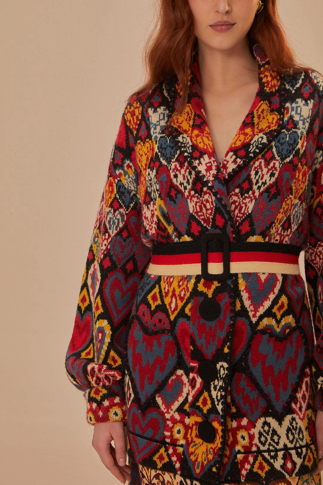 HeavyweightThermal OdorResistant Treatment Hearts Ikat Knit Blazer in Black