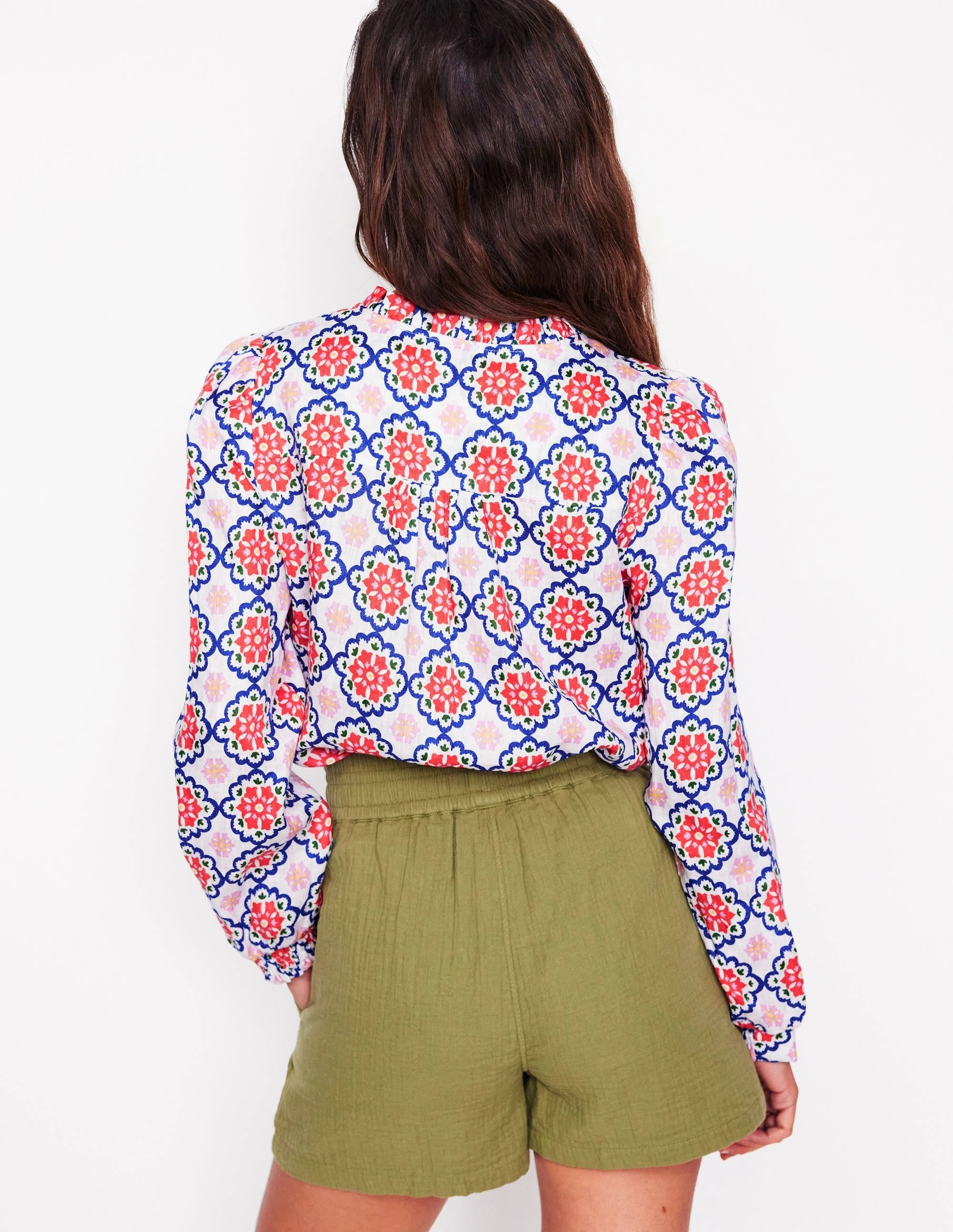 WrinkleResistantTextile Grace Linen Top-Ivory, Bloom Geo