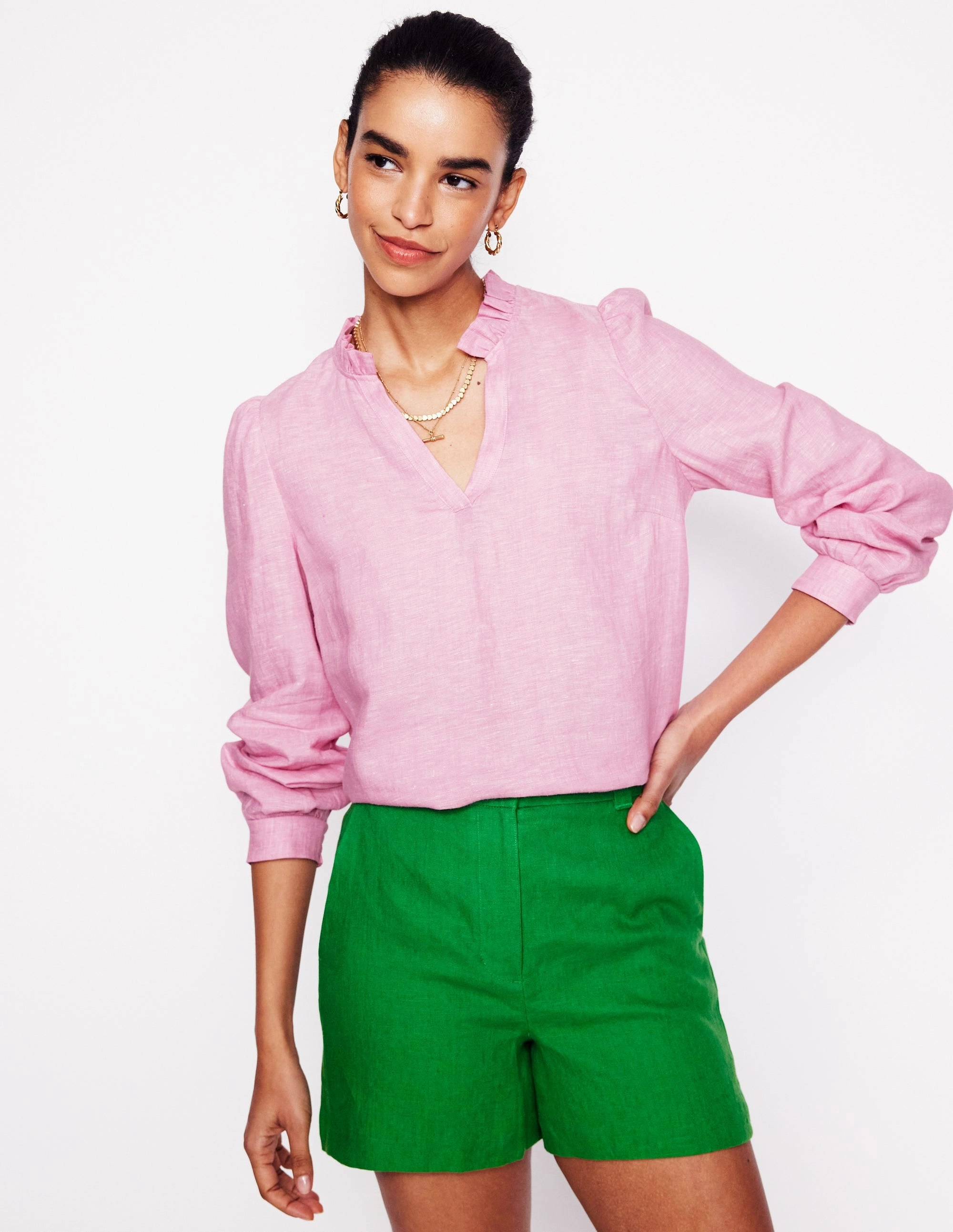 LowProfileDesign Grace Linen Top-Meadowsweet Pink Chambray