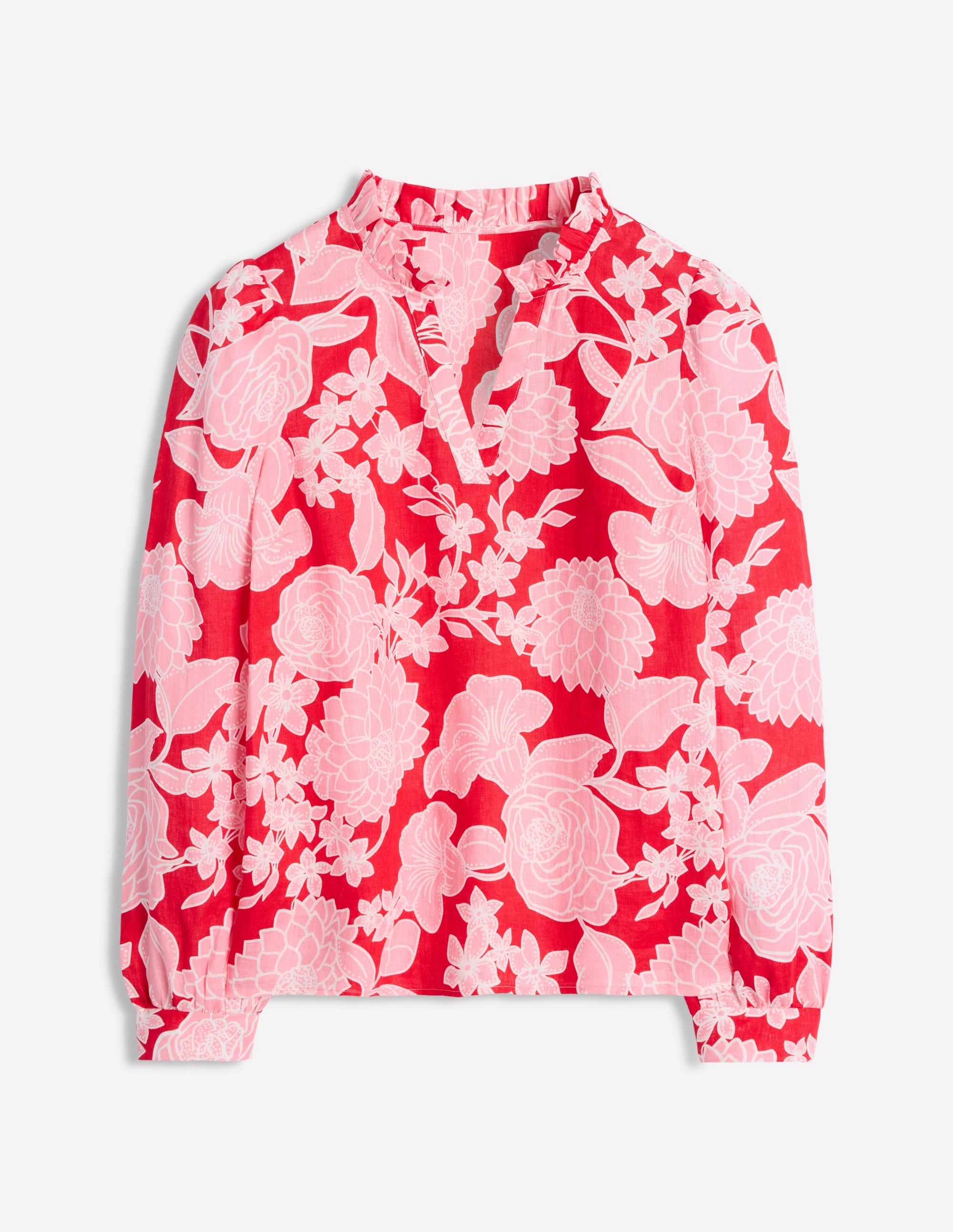 Grace Linen Top-Poppy Red, Blossom Cascade AntiPilling Technology AntiStaticFabric