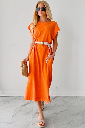 Workwear Comfort Versatile occasion dress Sundays In Bed Sleeveless Midi Dress (Orange)