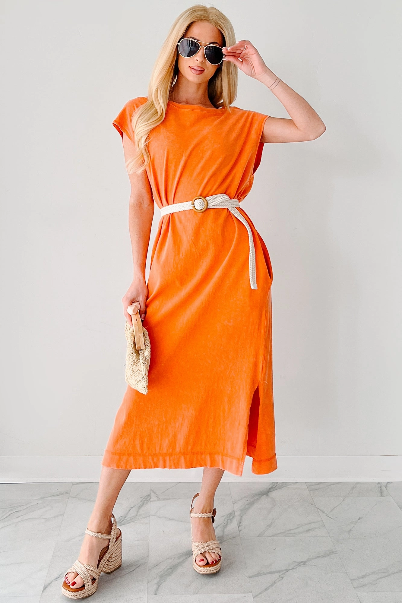 Sundays In Bed Sleeveless Midi Dress (Orange) Studio Style Gender Free