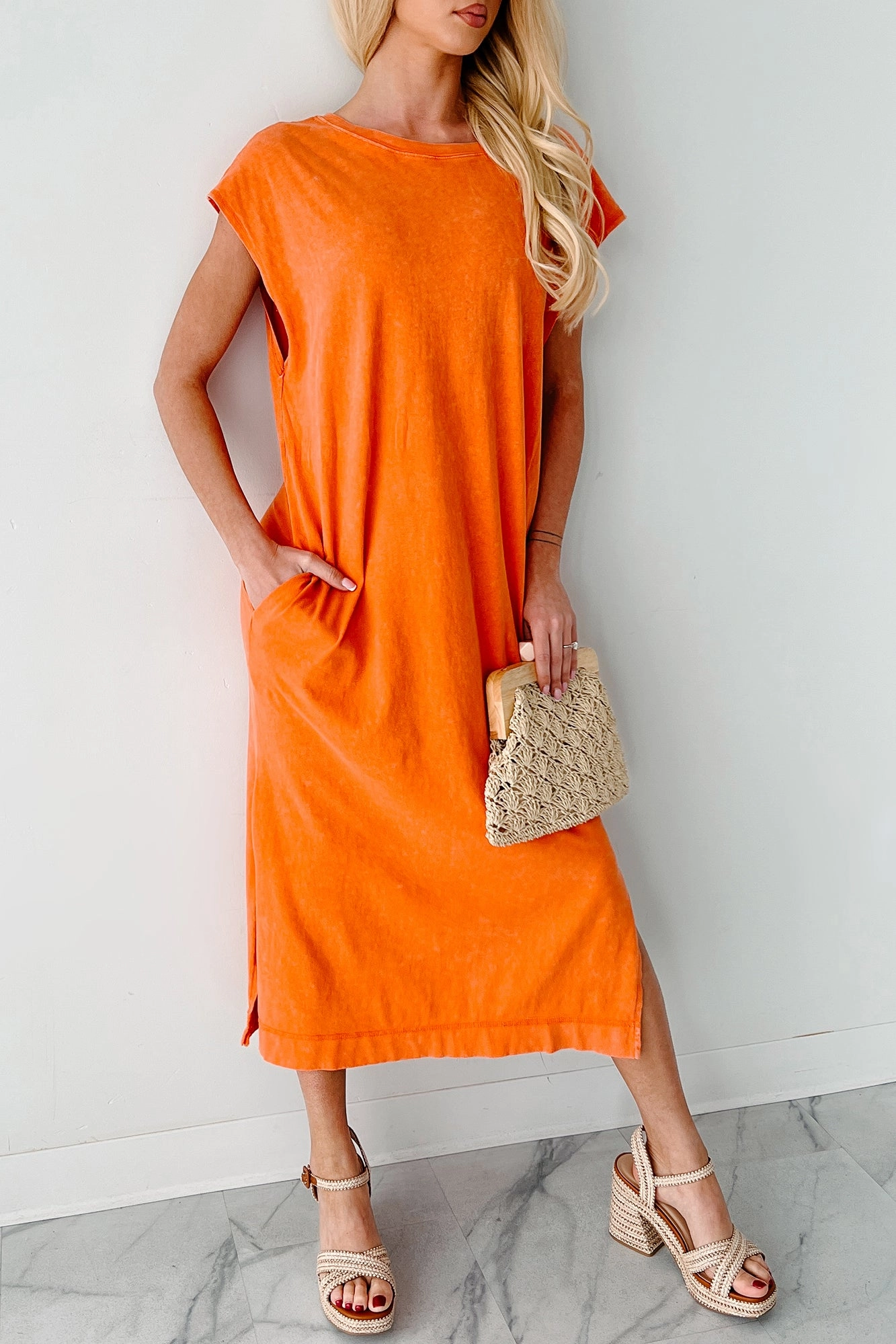 Sundays In Bed Sleeveless Midi Dress (Orange) Trendy Appeal