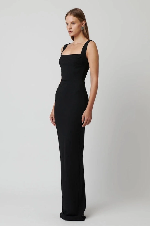 Velvet-Edge Marbella Gown Black