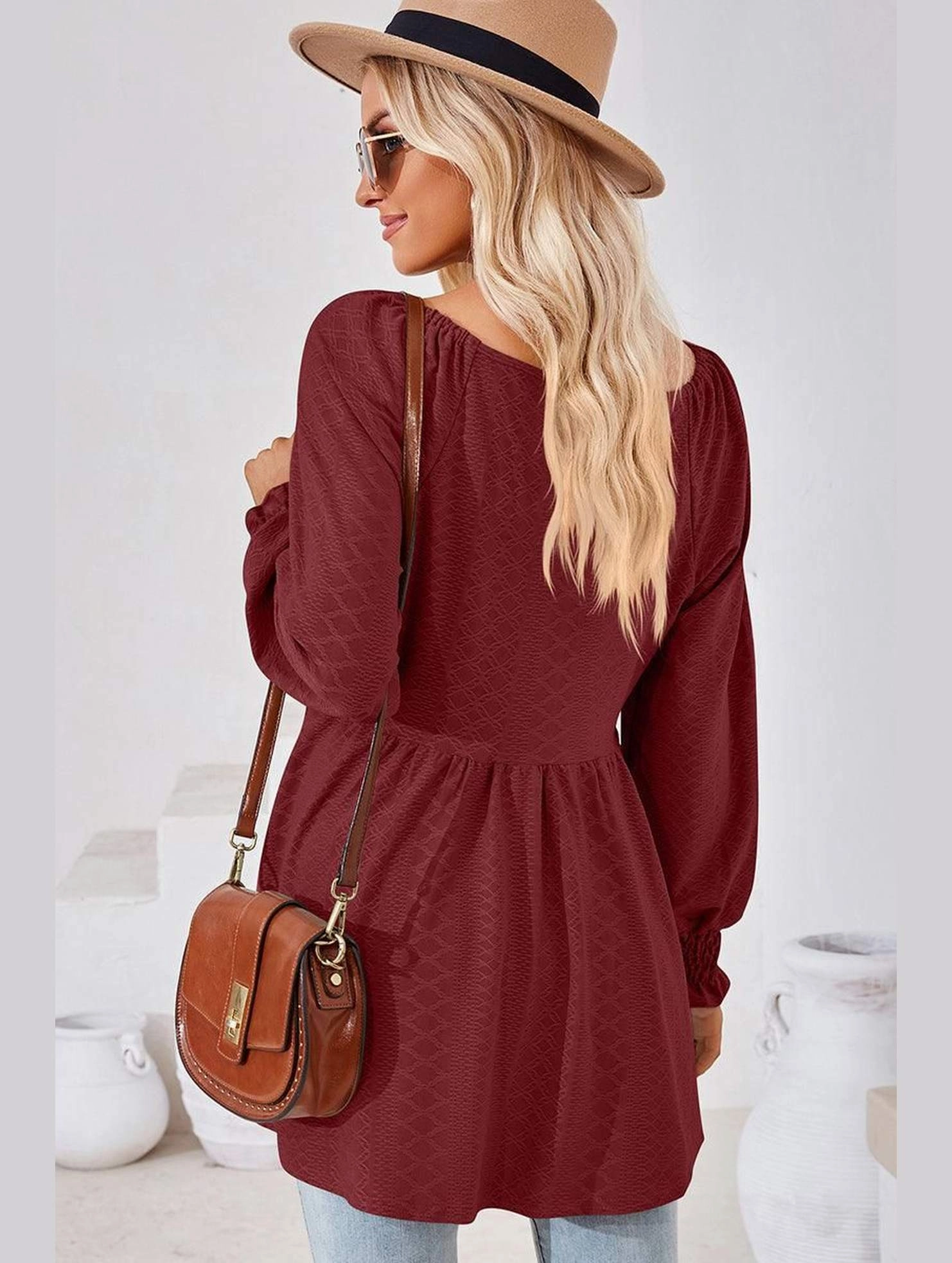 Cool and Breezy Odor Resistant WOMEN V NECK PATTERNED RUFFLE SLEEVE TUNIC