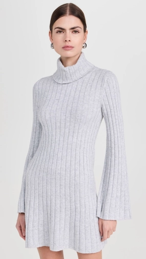 Meredith Turtleneck Sweater Dress in Ice Heather Bonded Hemline Breathable Ventilation