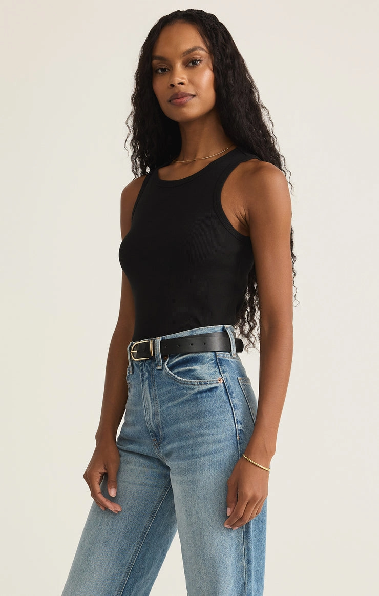 Hadley Rib Tank in Black HiddenPocket
