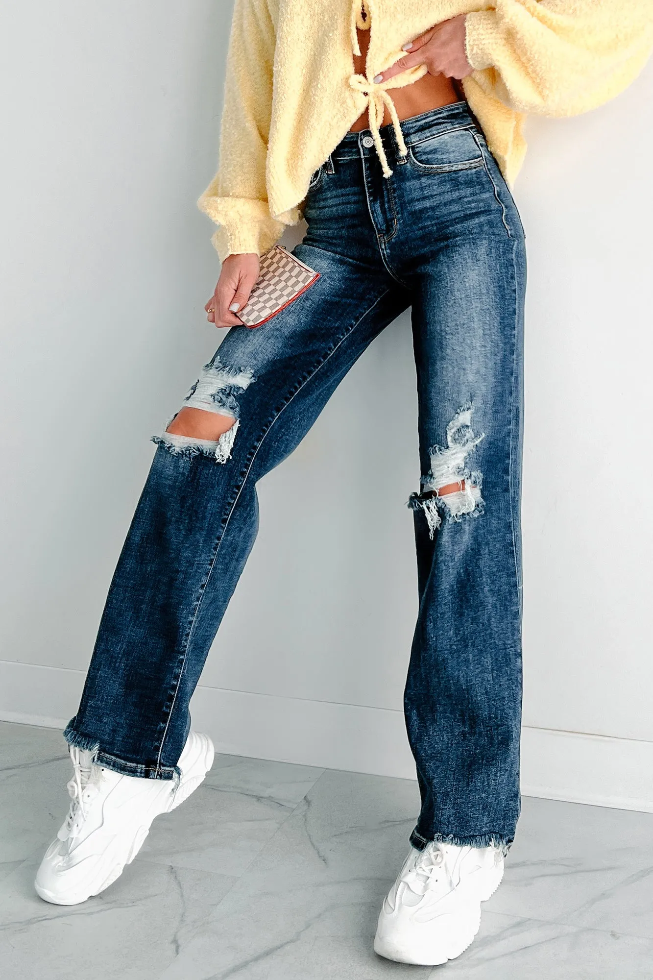 Hagan Judy Blue High Waist 90's Distress Straight Leg Jeans (Dark) Essential Basics Outfit Mood