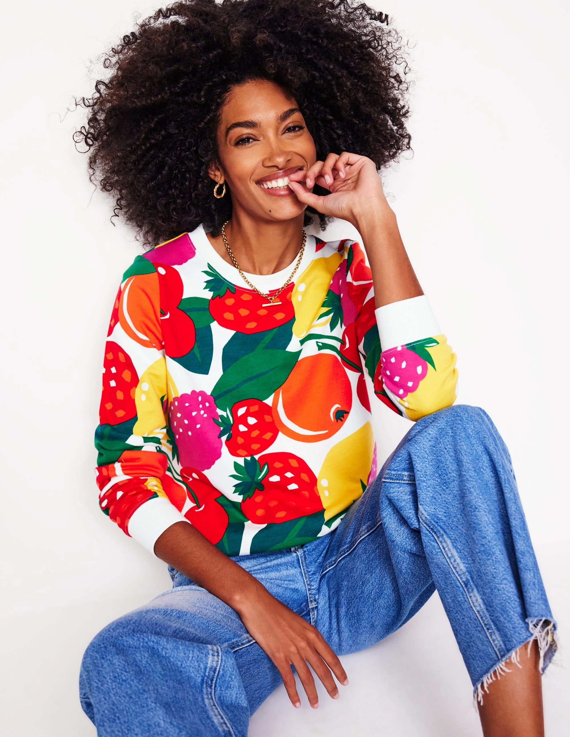 Hannah Printed Sweatshirt-Multi, Summer Fruits ContouredPanels SweatAbsorbent