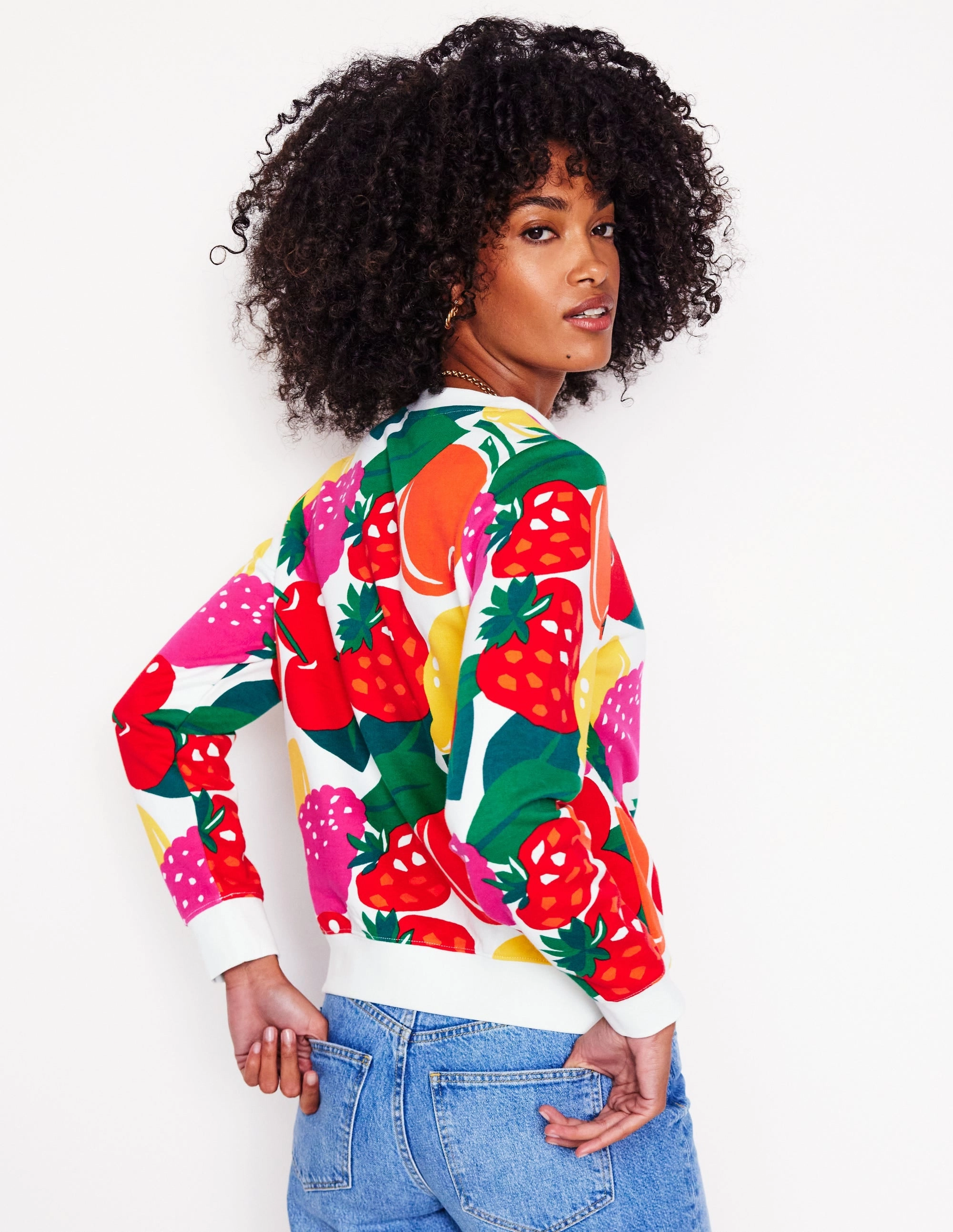 RelaxedNeckline BreathableMoistureBarrier Hannah Printed Sweatshirt-Multi, Summer Fruits