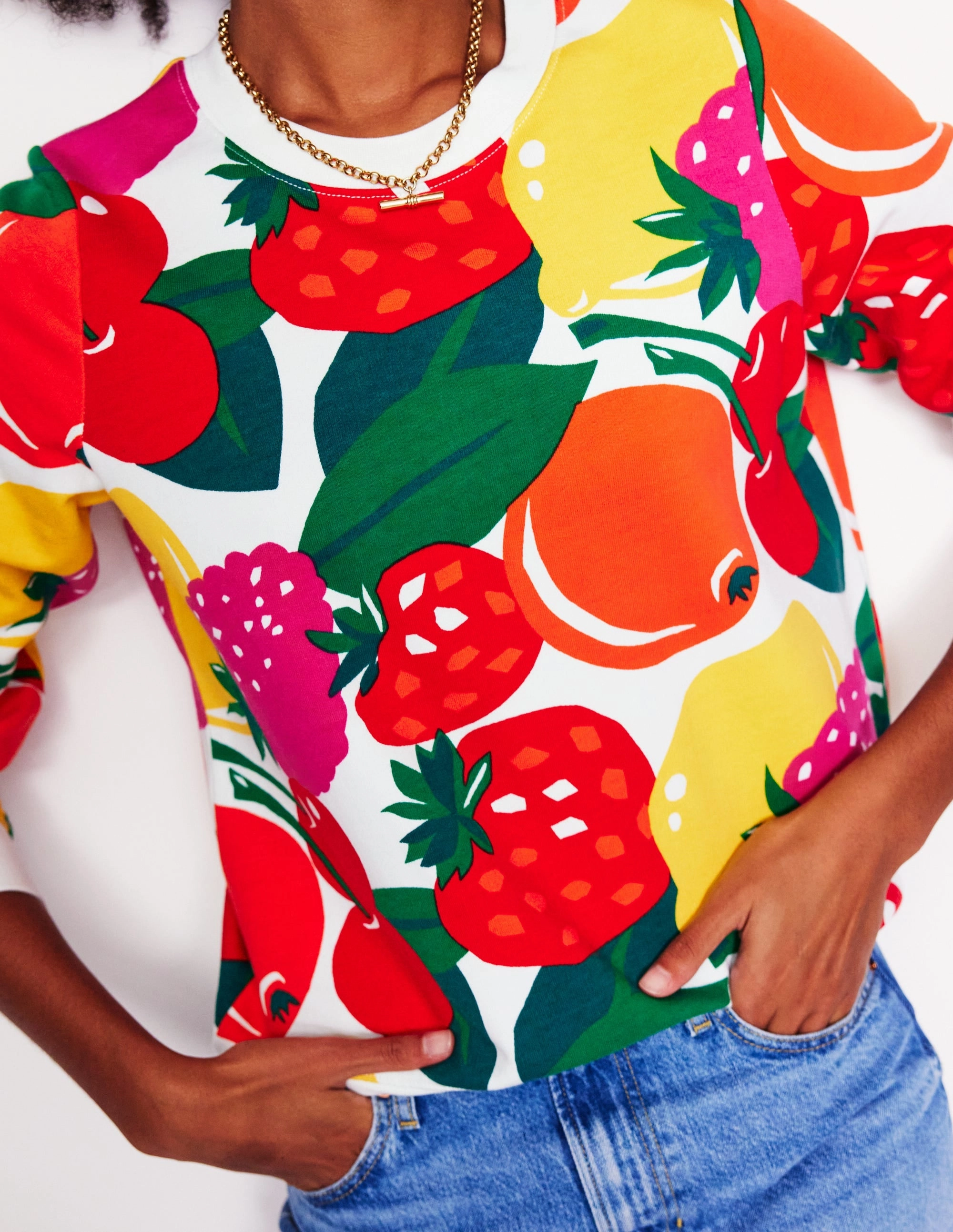 Hannah Printed Sweatshirt-Multi, Summer Fruits RibbedCuff
