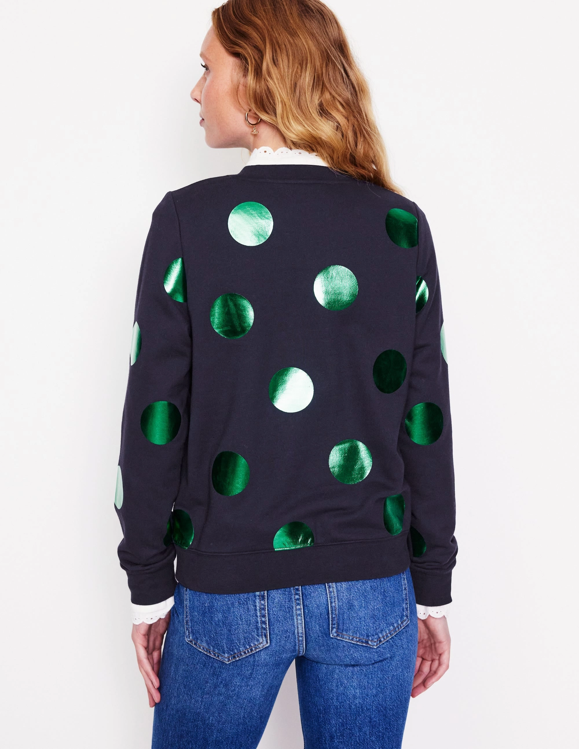 OdorControl Hannah Printed Sweatshirt-Navy, Green Spot