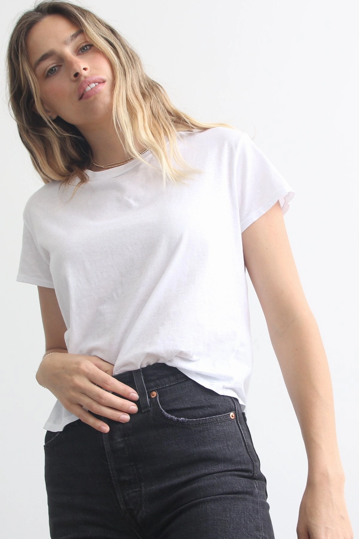 Harley Tee in White AthleisureCompatible Double Layered Fabric